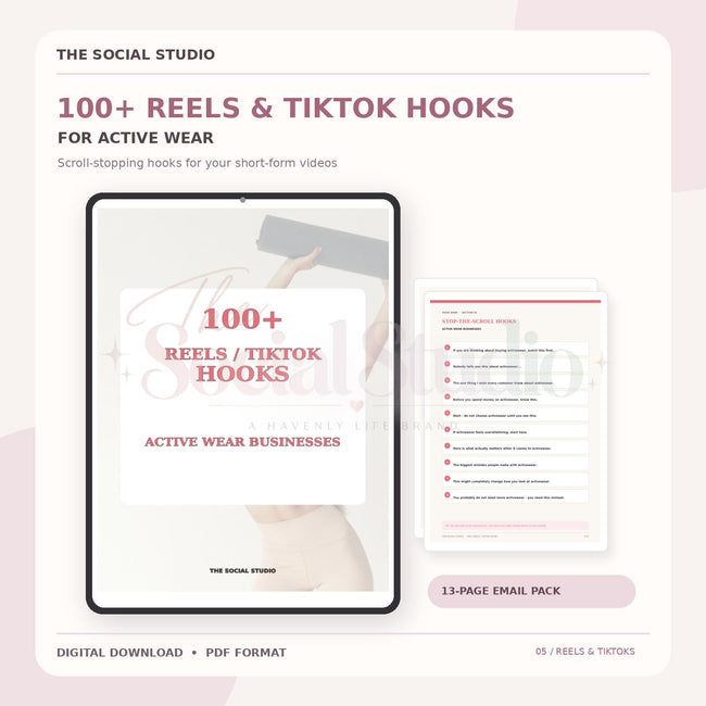 Activewear – 100+ Reels & TikTok Hooks | The Social Studio