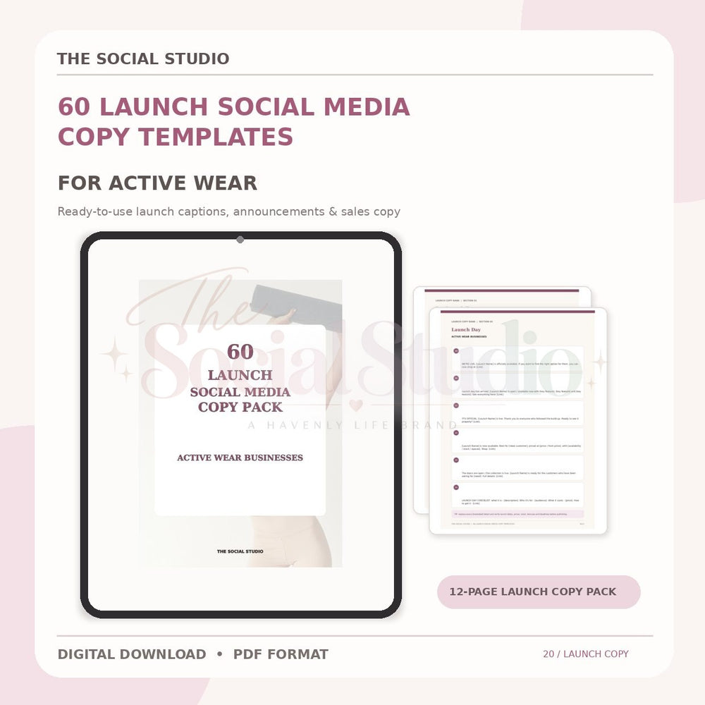 Activewear – Launch Social Media Copy Pack | The Social Studio