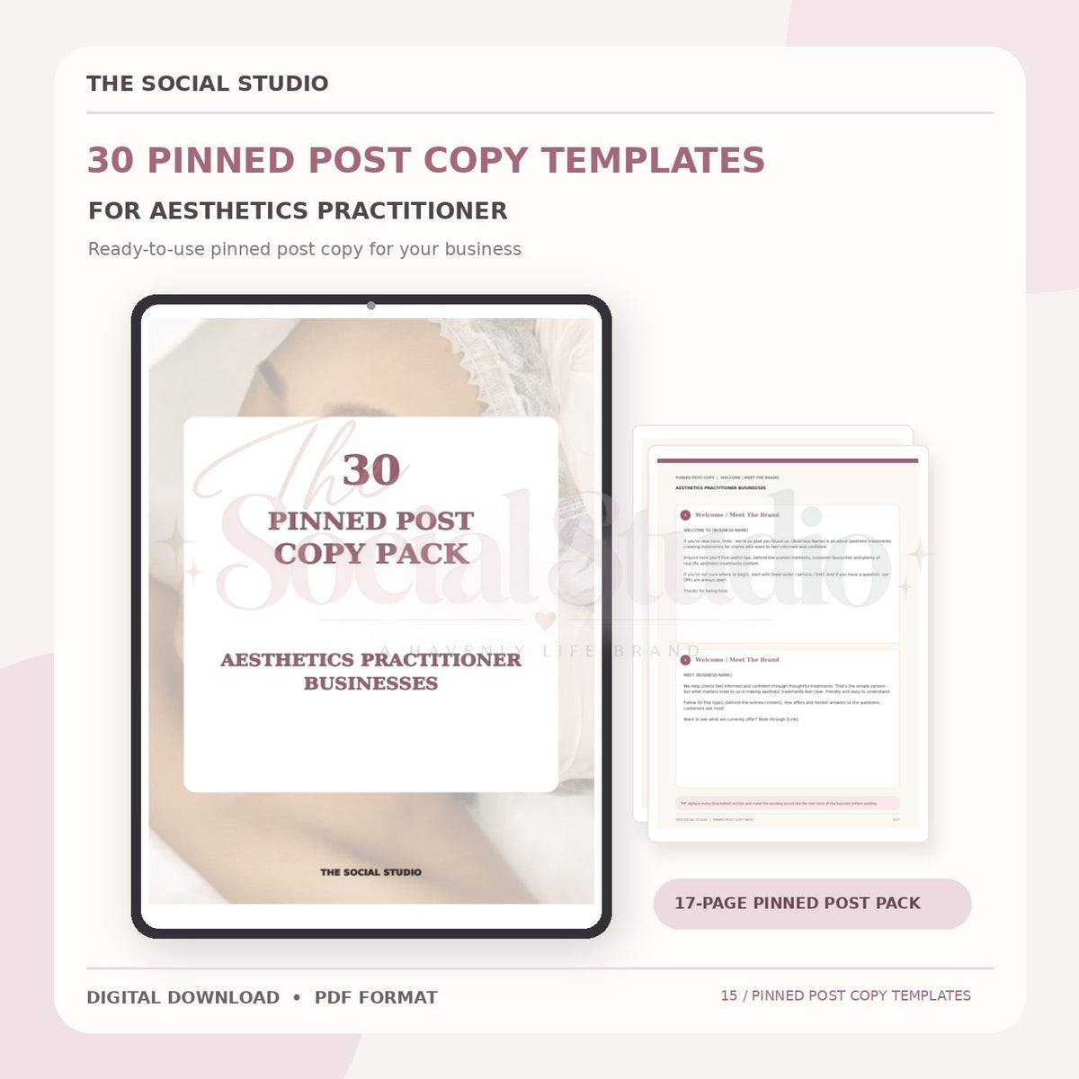 Aesthetics Practitioner – Pinned Post Copy Pack | The Social Studio