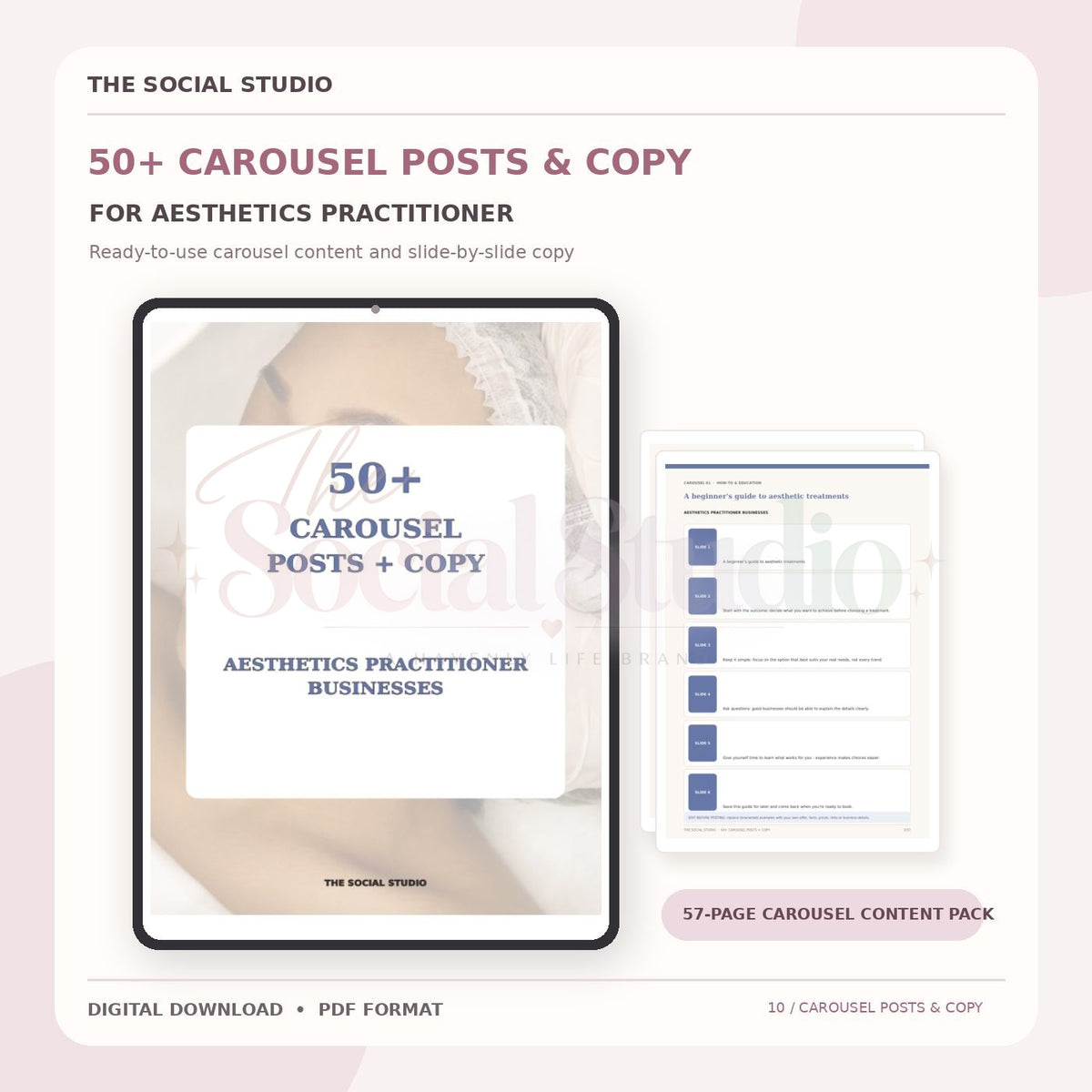 Aesthetics Practitioner – Carousel Ideas & Copy Pack | The Social Studio