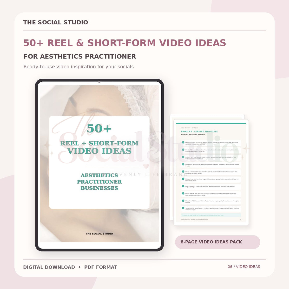 Aesthetics Practitioner – Reels & Short-Form Video Ideas Pack | The Social Studio