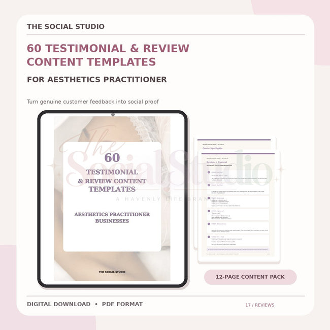 Aesthetics Practitioner – Testimonial & Review Content Templates | The Social Studio
