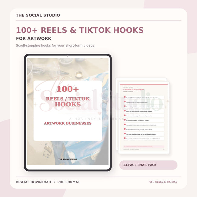 Art Work – 100+ Reels & TikTok Hooks | The Social Studio