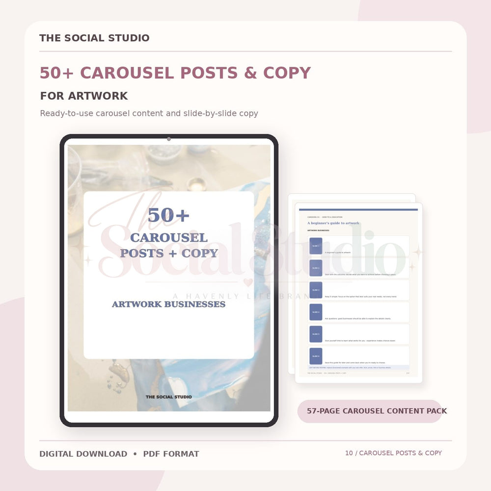 Art Work – Carousel Ideas & Copy Pack | The Social Studio