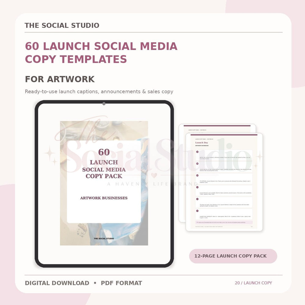 Art Work – Launch Social Media Copy Pack | The Social Studio