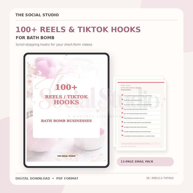 Bath Bomb – 100+ Reels & TikTok Hooks | The Social Studio
