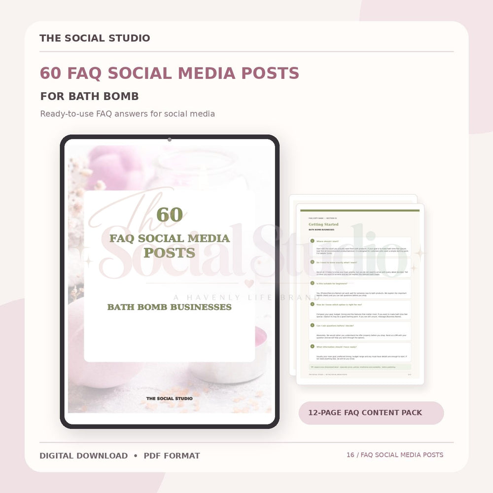 Bath Bomb – FAQ Social Media Post Pack | The Social Studio