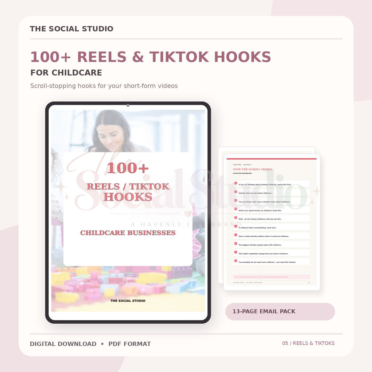 Childcare – 100+ Reels & TikTok Hooks | The Social Studio