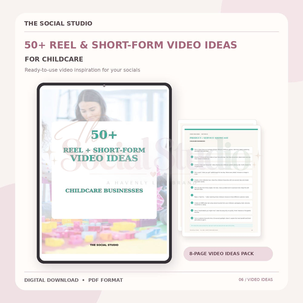 Childcare – Reels & Short-Form Video Ideas Pack | The Social Studio