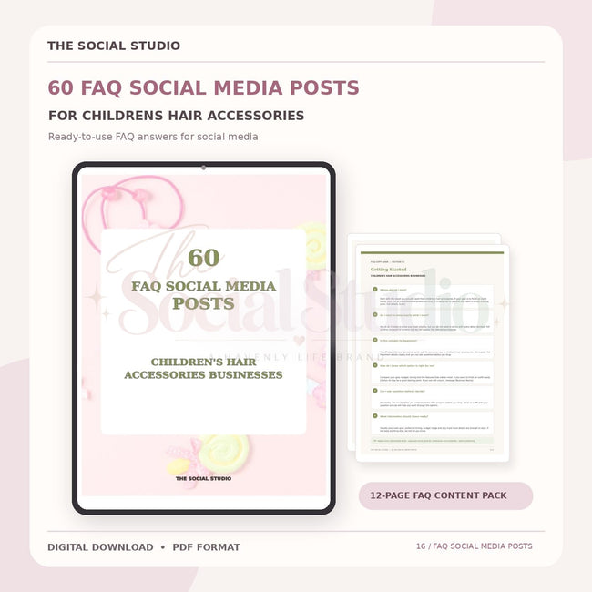 Children's Hair Accessories – FAQ Social Media Post Pack | The Social Studio
