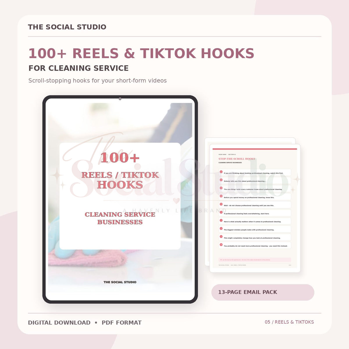 Cleaning Service – 100+ Reels & TikTok Hooks | The Social Studio