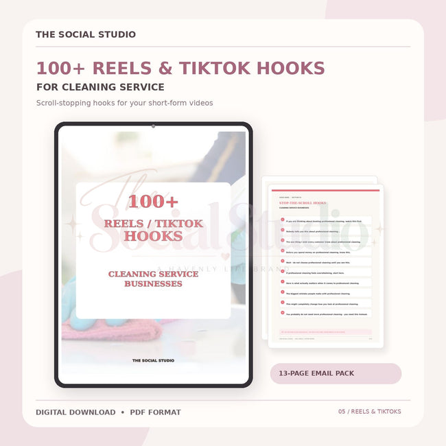 Cleaning Service – 100+ Reels & TikTok Hooks | The Social Studio