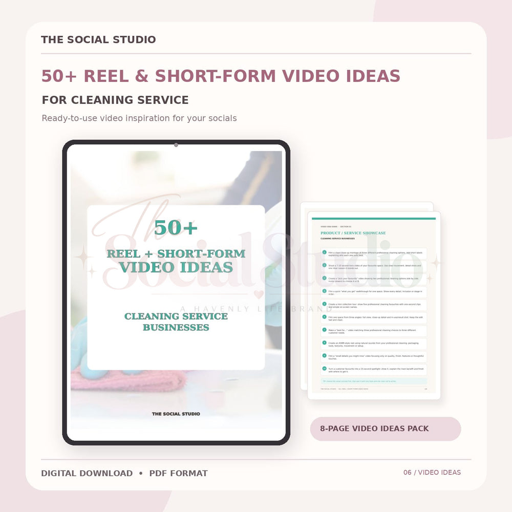 Cleaning Service – Reels & Short-Form Video Ideas Pack | The Social Studio