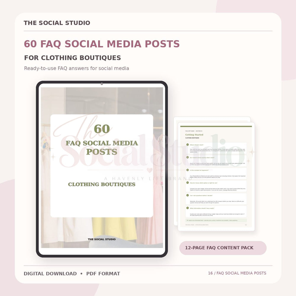 Clothing Boutiques – FAQ Social Media Post Pack | The Social Studio