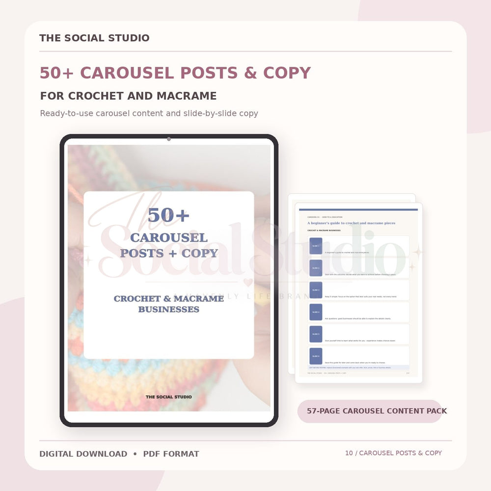 Crochet & Macramé – Carousel Ideas & Copy Pack | The Social Studio