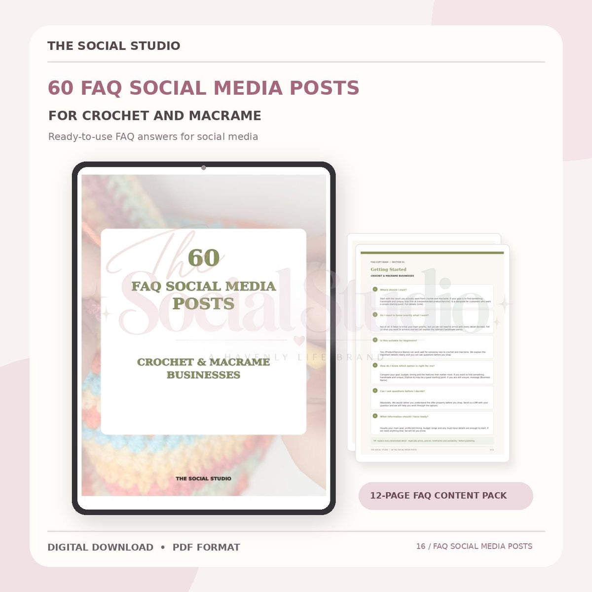 Crochet & Macramé – FAQ Social Media Post Pack | The Social Studio