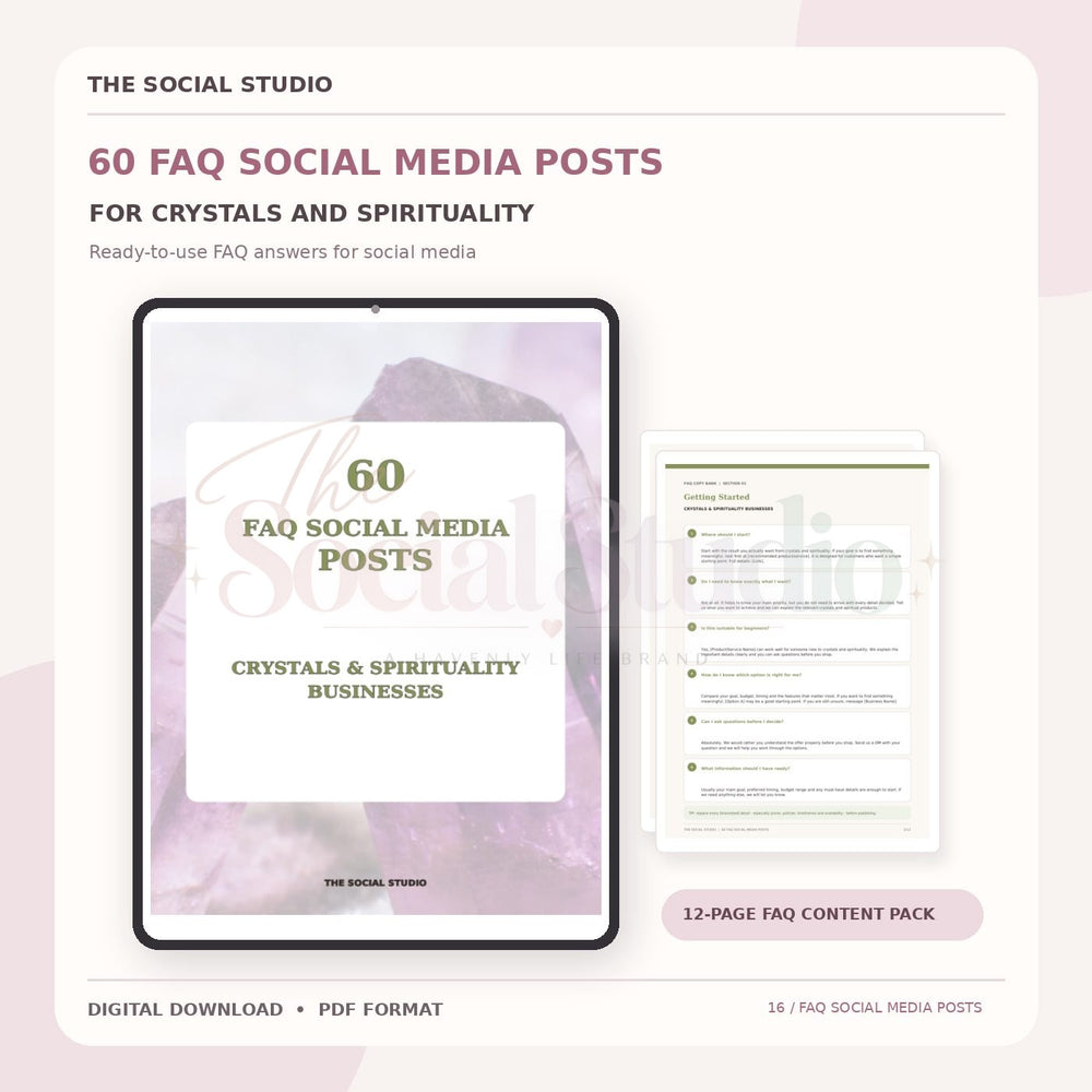 Crystals & Spirituality – FAQ Social Media Post Pack | The Social Studio