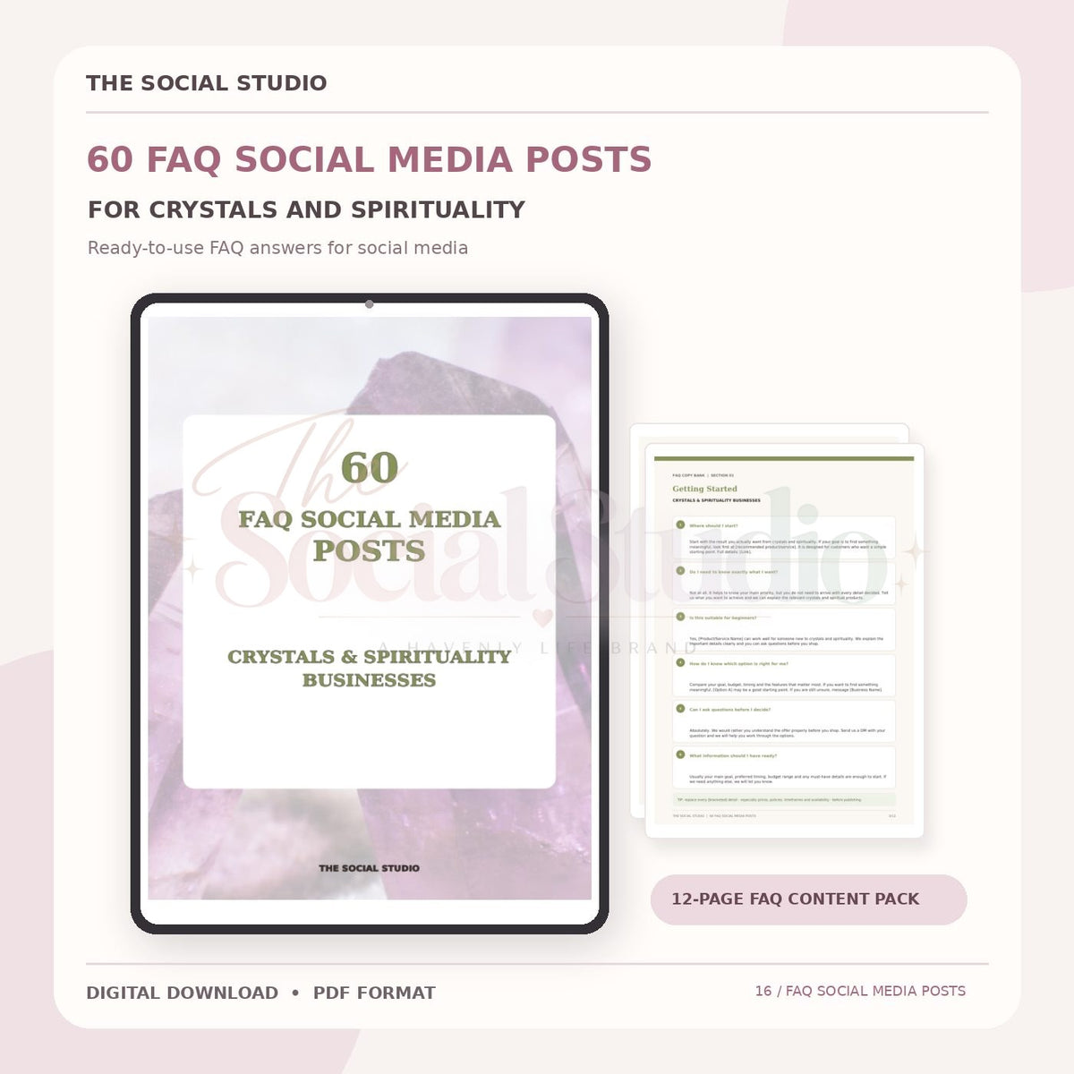 Crystals & Spirituality – FAQ Social Media Post Pack | The Social Studio