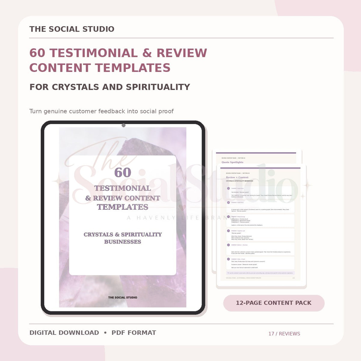 Crystals & Spirituality – Testimonial & Review Content Templates | The Social Studio