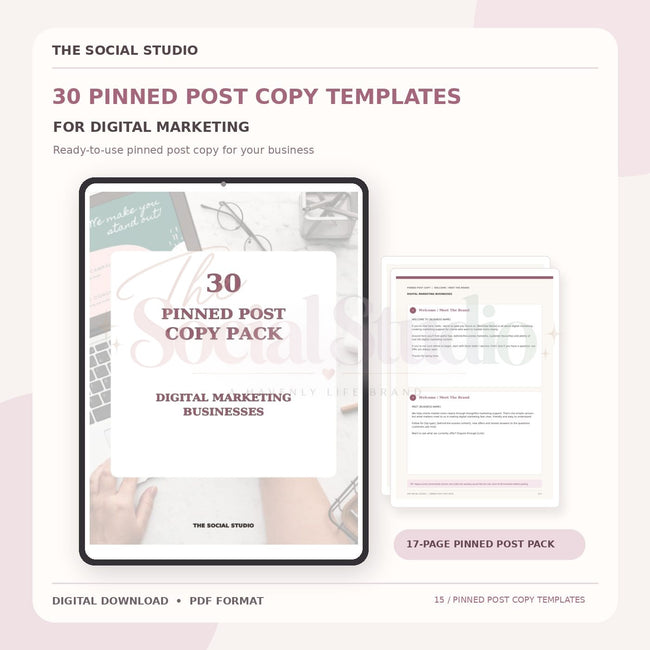 Digital Marketing – Pinned Post Copy Pack | The Social Studio