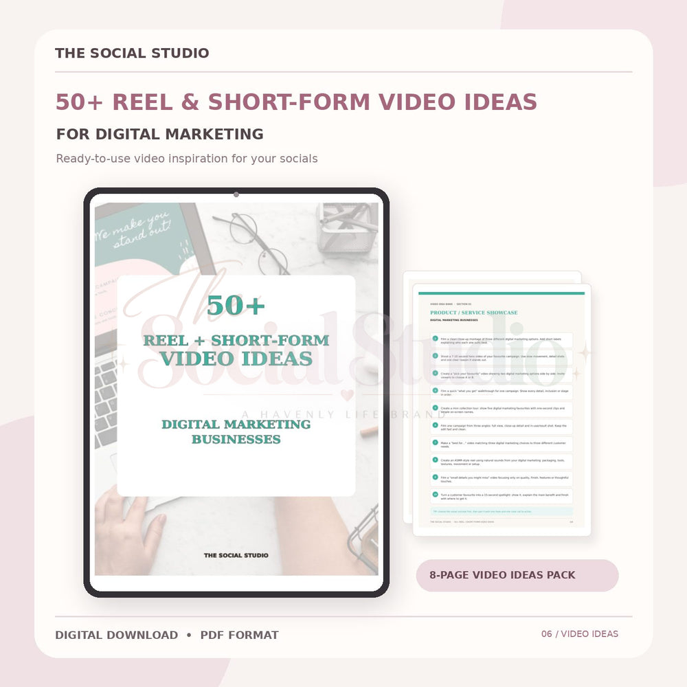 Digital Marketing – Reels & Short-Form Video Ideas Pack | The Social Studio