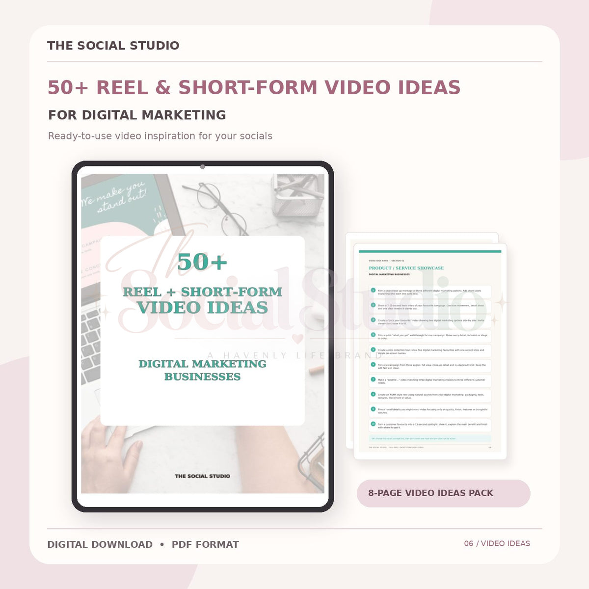 Digital Marketing – Reels & Short-Form Video Ideas Pack | The Social Studio