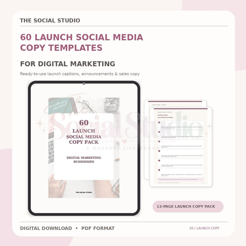 Digital Marketing – Launch Social Media Copy Pack | The Social Studio