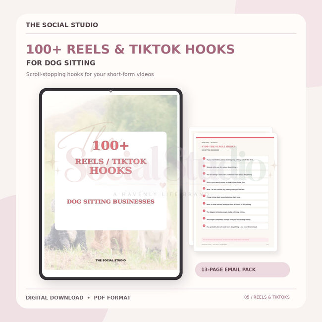 Dog Sitting Business – 100+ Reels & TikTok Hooks | The Social Studio