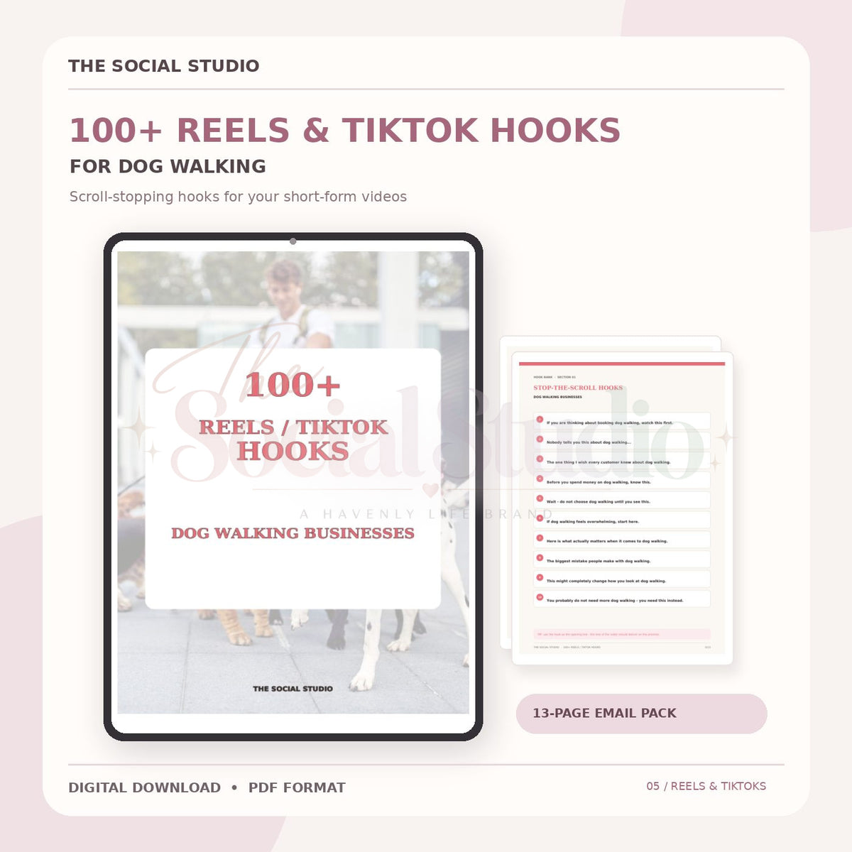Dog Walker – 100+ Reels & TikTok Hooks | The Social Studio