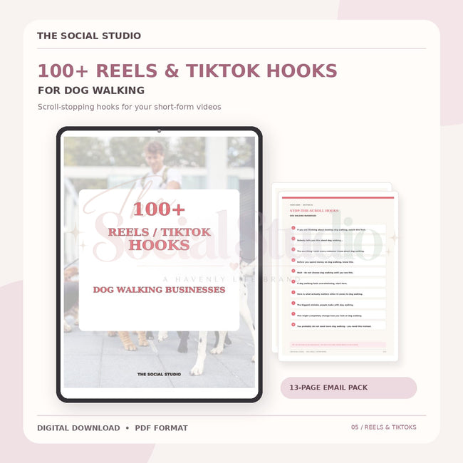 Dog Walker – 100+ Reels & TikTok Hooks | The Social Studio