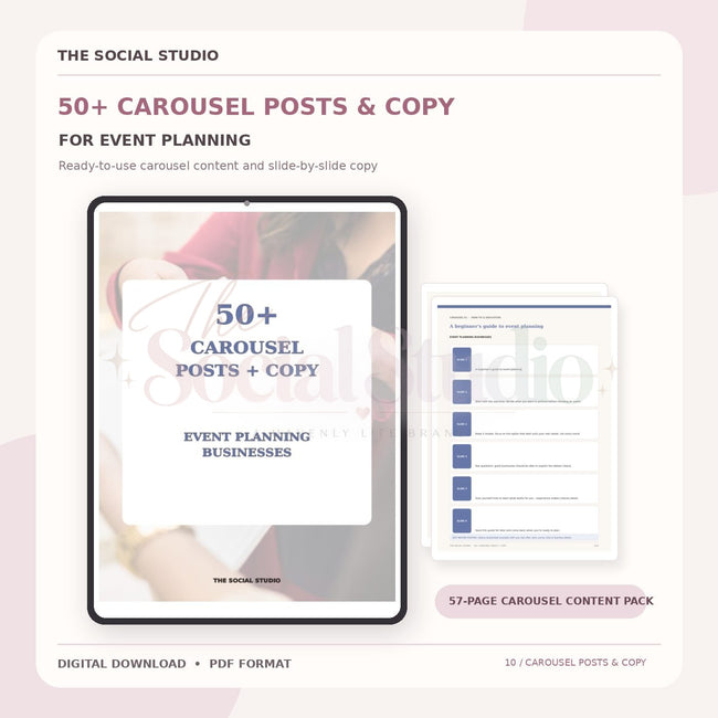 Event Planning – Carousel Ideas & Copy Pack | The Social Studio