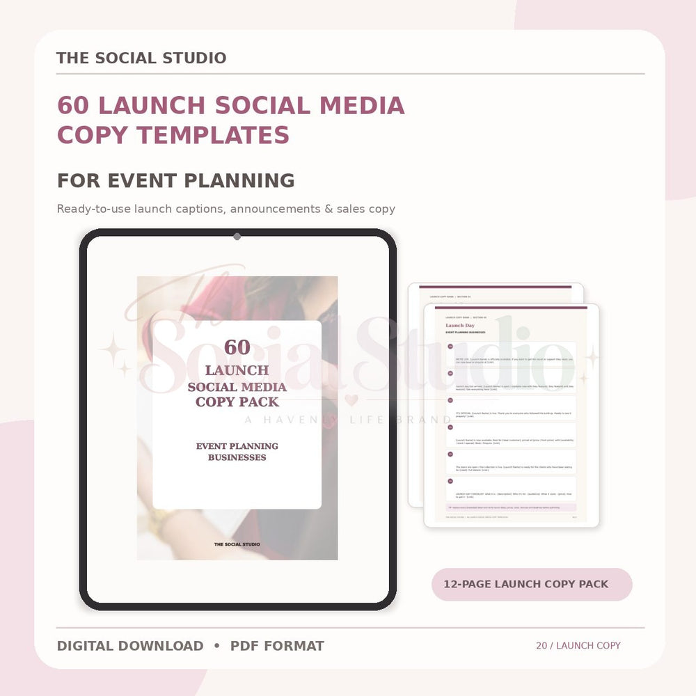Event Planning – Launch Social Media Copy Pack | The Social Studio