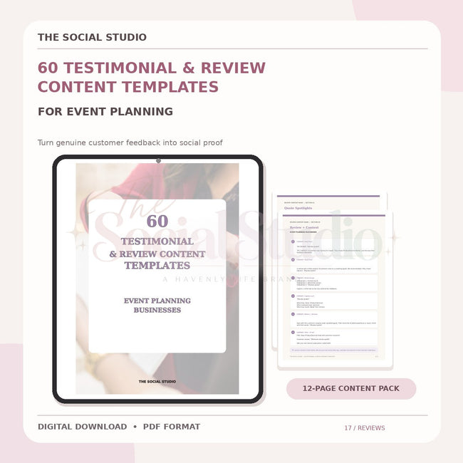 Event Planning – Testimonial & Review Content Templates | The Social Studio