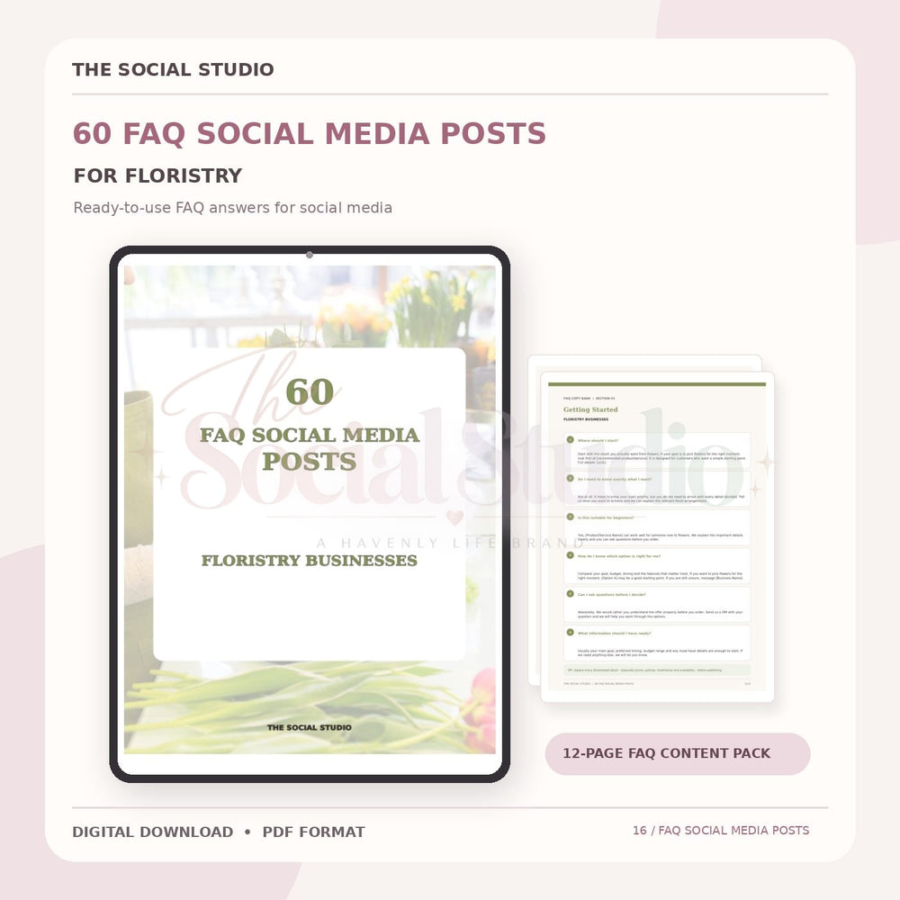 Floristry – FAQ Social Media Post Pack | The Social Studio