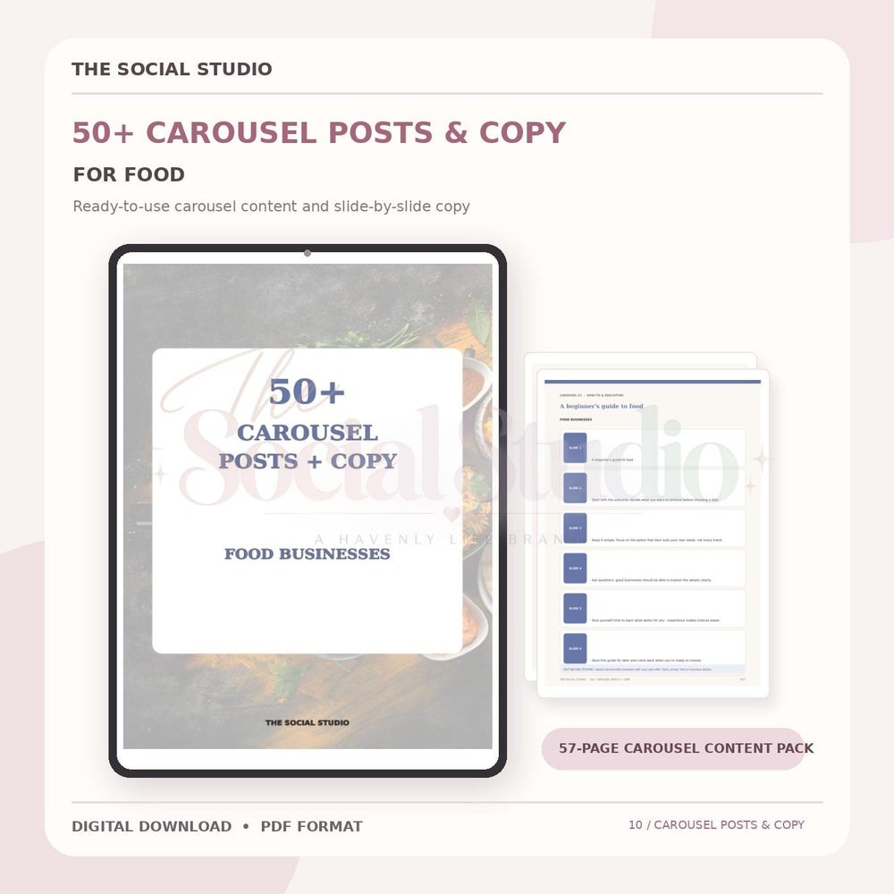 Food – Carousel Ideas & Copy Pack | The Social Studio