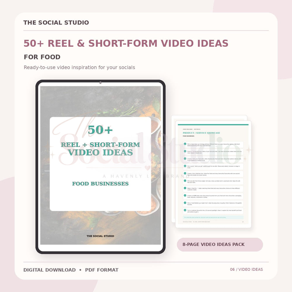 Food – Reels & Short-Form Video Ideas Pack | The Social Studio