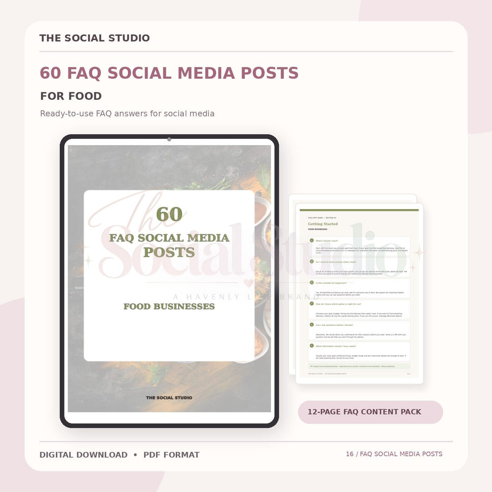 Food – FAQ Social Media Post Pack | The Social Studio