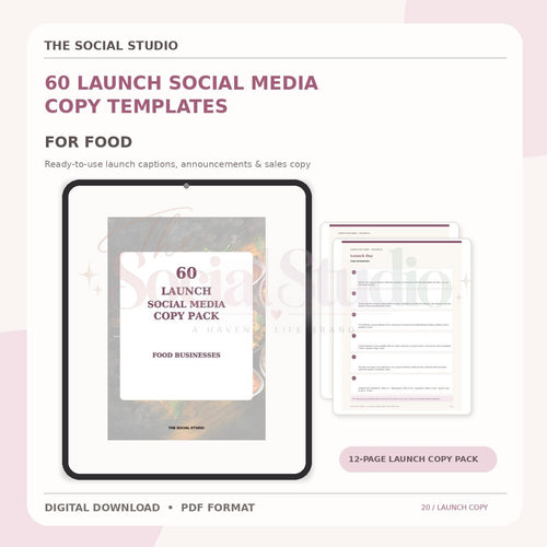 Food – Launch Social Media Copy Pack | The Social Studio