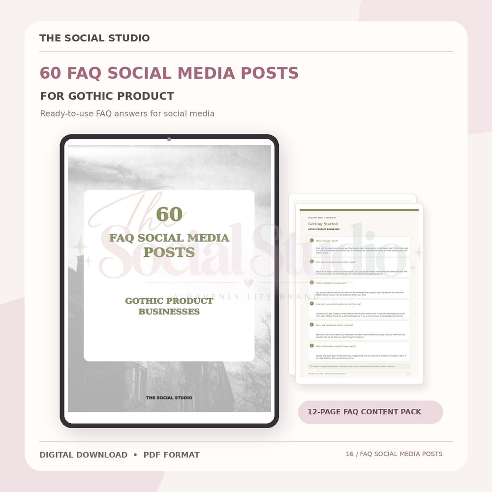 Gothic – FAQ Social Media Post Pack | The Social Studio