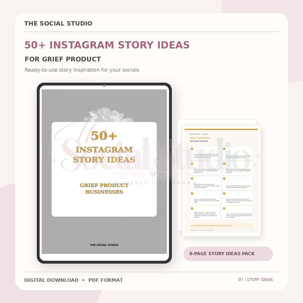 Grief Products – Instagram Story Ideas Pack | The Social Studio