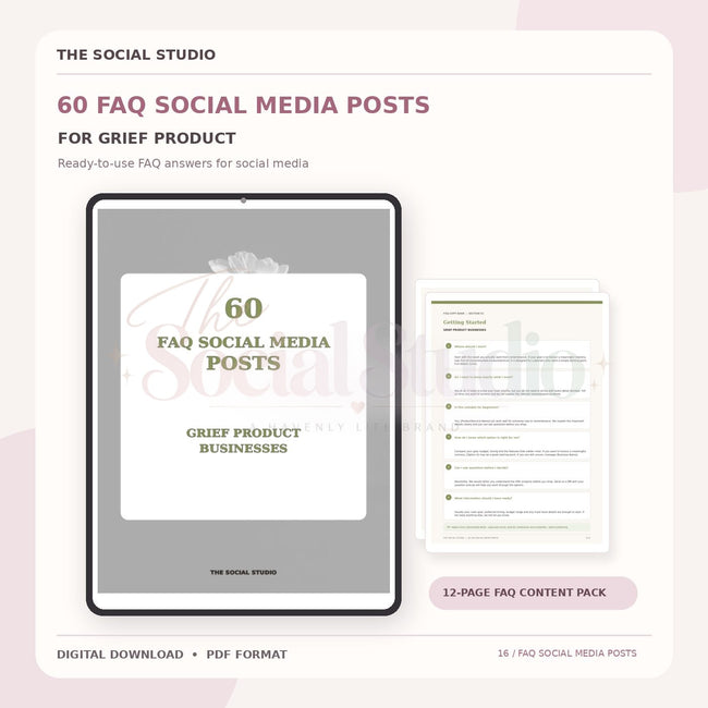Grief Products – FAQ Social Media Post Pack | The Social Studio