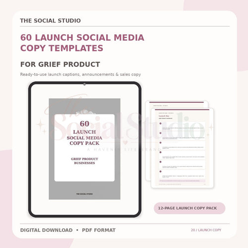 Grief Products – Launch Social Media Copy Pack | The Social Studio