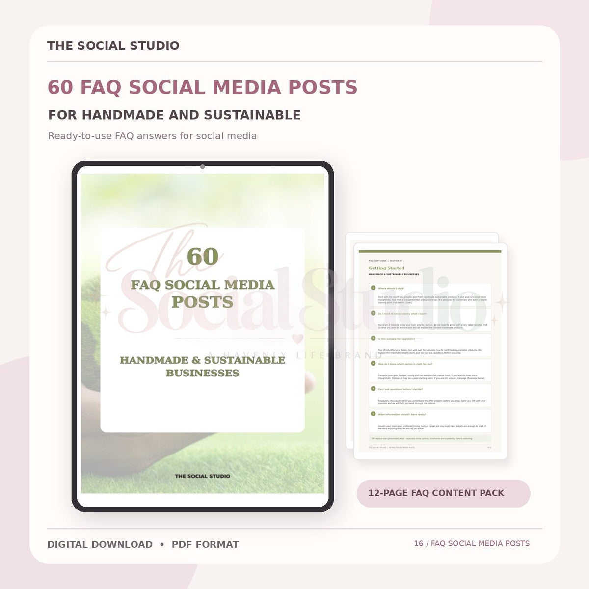 Handmade & Sustainable – FAQ Social Media Post Pack | The Social Studio
