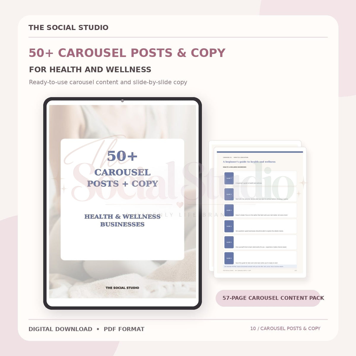 Health & Wellness – Carousel Ideas & Copy Pack | The Social Studio
