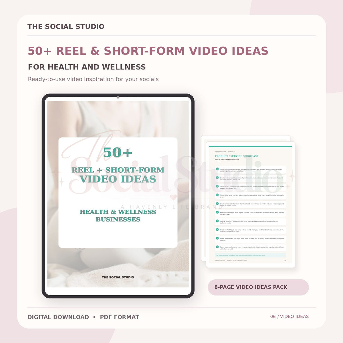 Health & Wellness – Reels & Short-Form Video Ideas Pack | The Social Studio