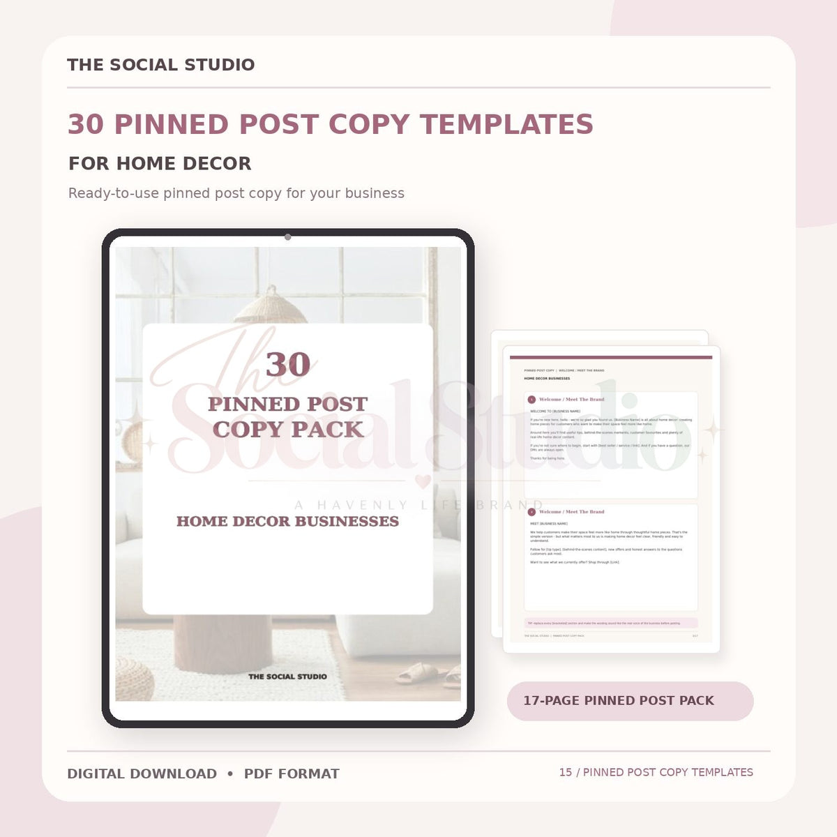 Home Decor – Pinned Post Copy Pack | The Social Studio