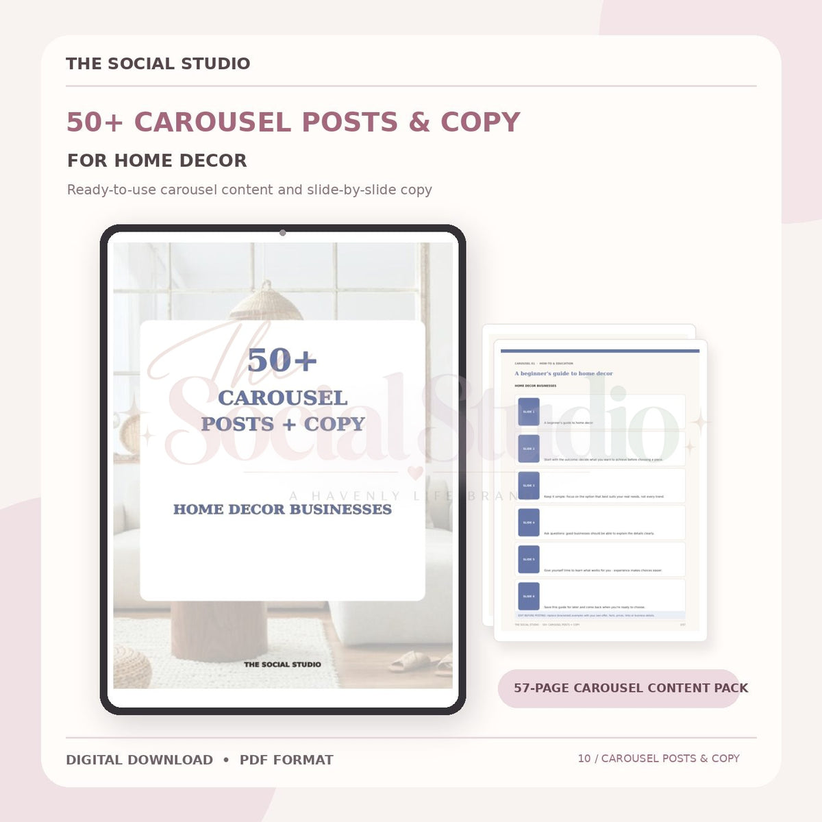 Home Decor – Carousel Ideas & Copy Pack | The Social Studio