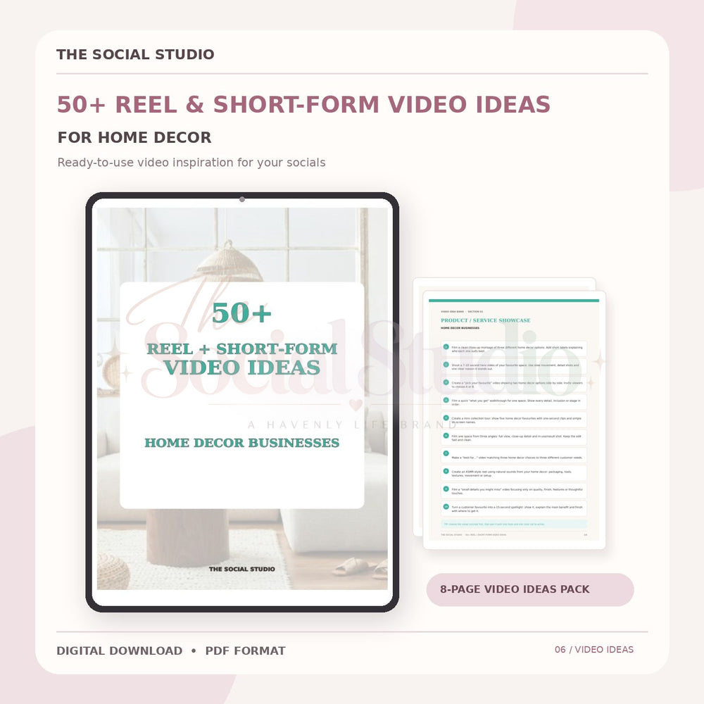 Home Decor – Reels & Short-Form Video Ideas Pack | The Social Studio