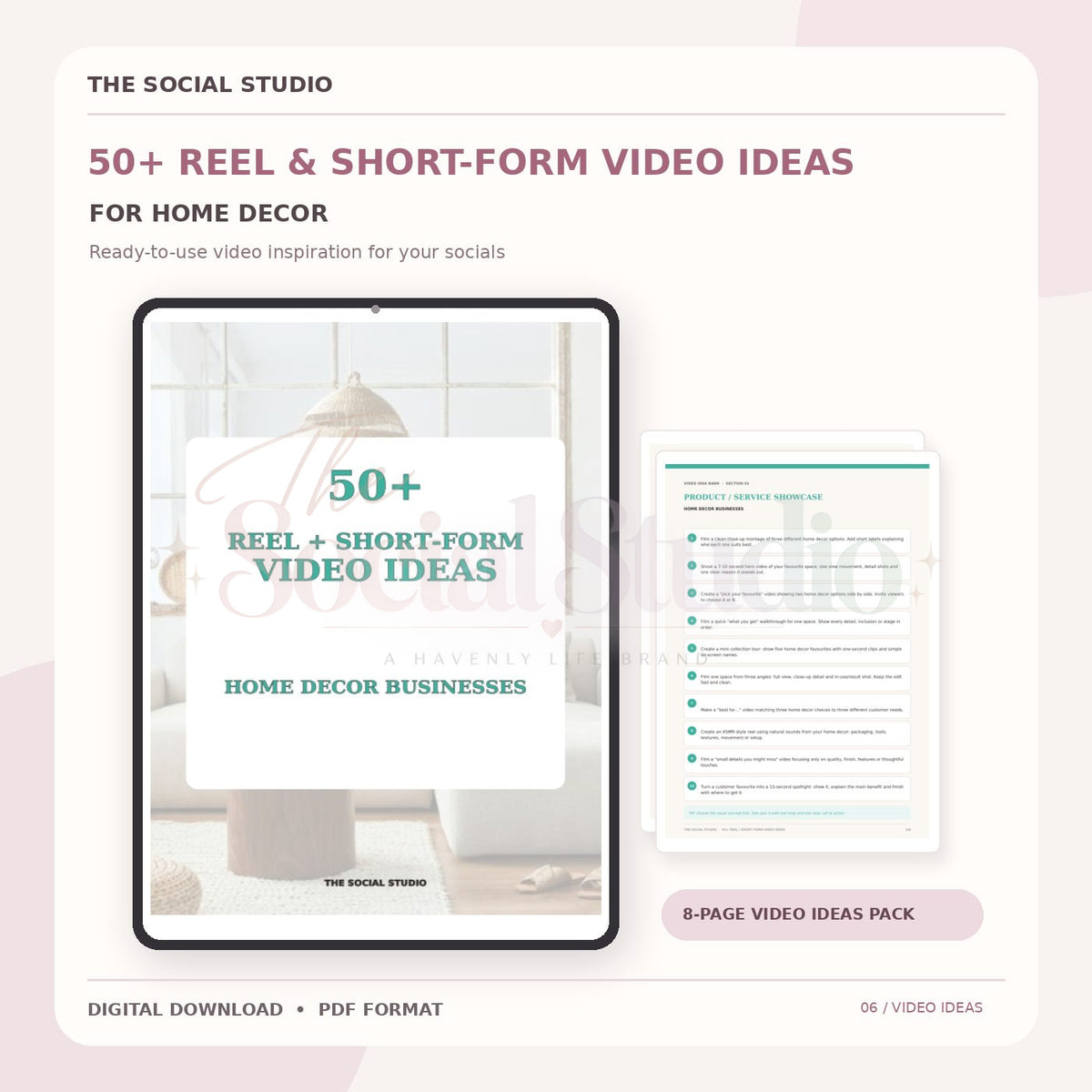 Home Decor – Reels & Short-Form Video Ideas Pack | The Social Studio