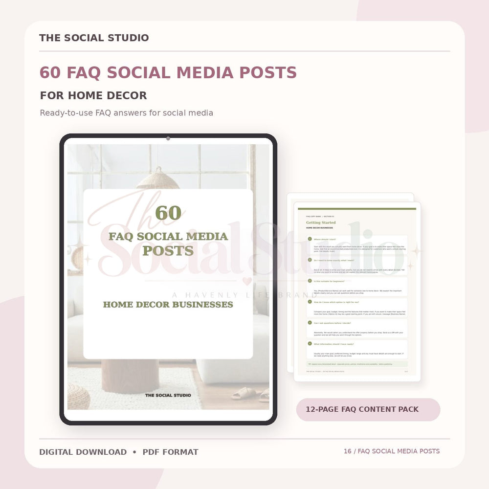 Home Decor – FAQ Social Media Post Pack | The Social Studio